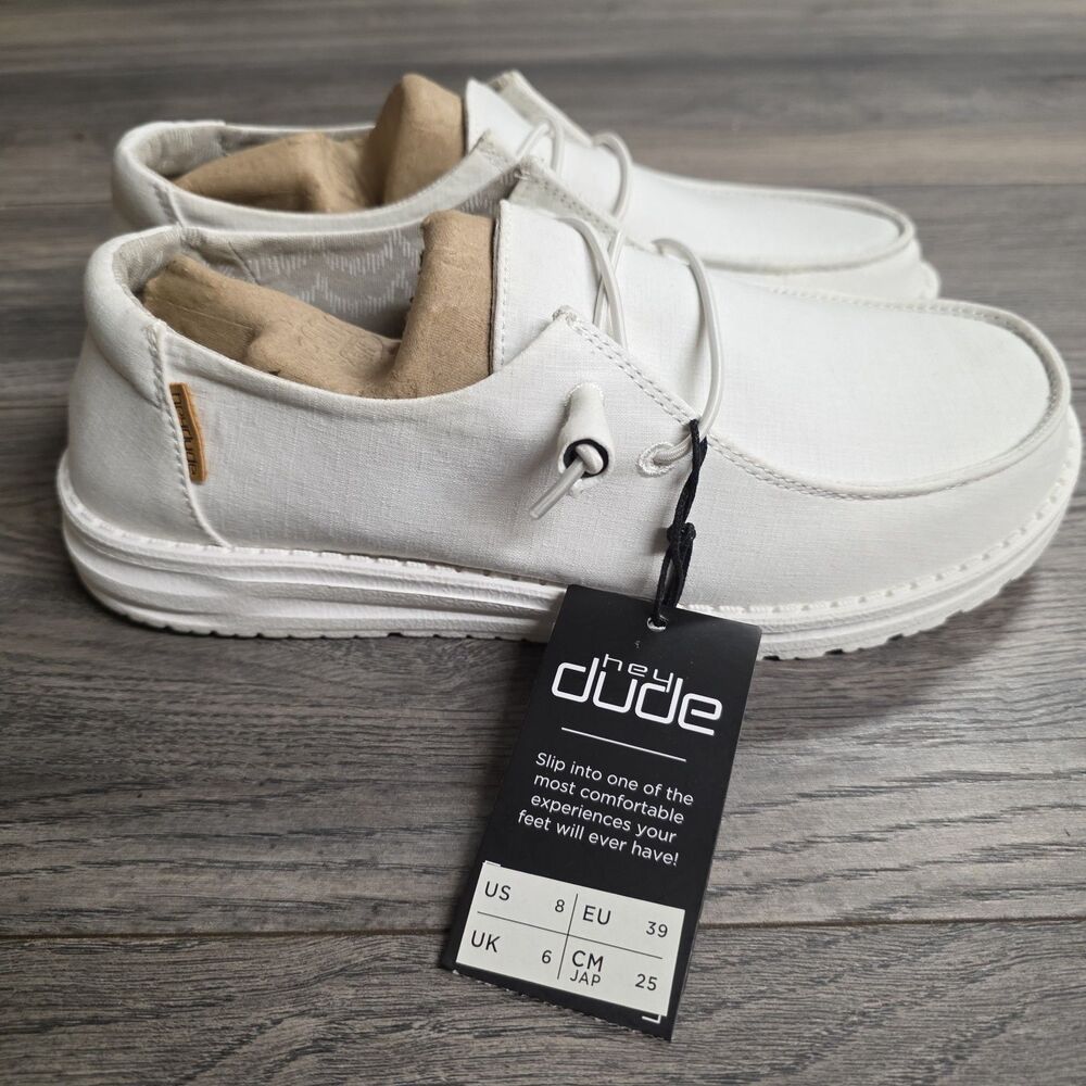 Hey Dude Wendy Chambray White Casual Slip On Loafer Shoes Women's Size 8 NEW